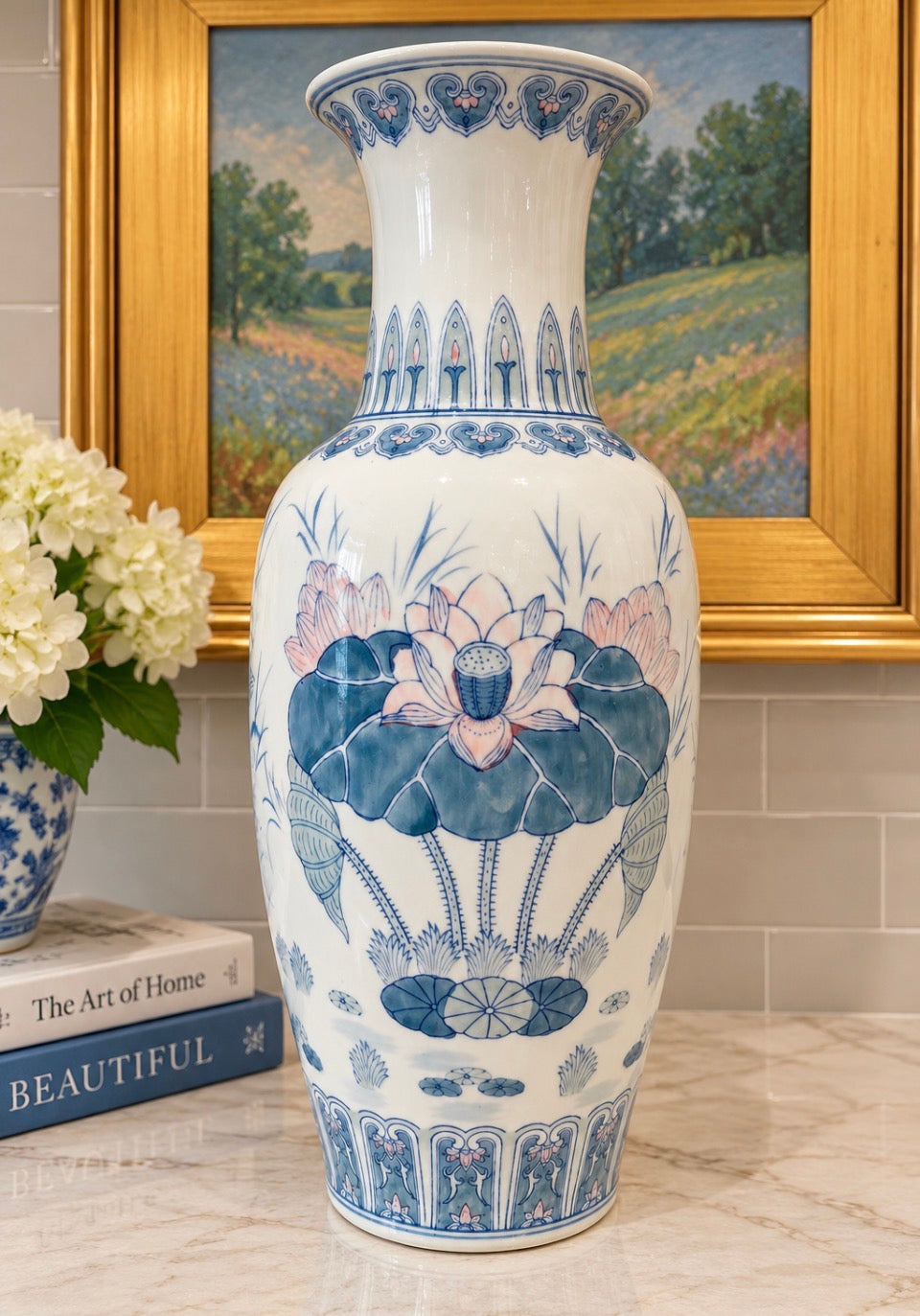 22” blue & white porcelain statement vase