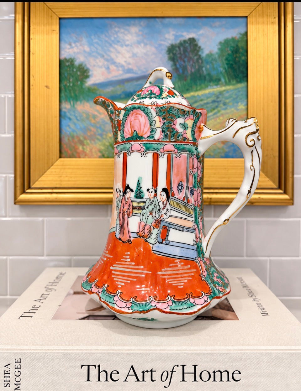 Rose Canton Lidded Porcelain Pitcher