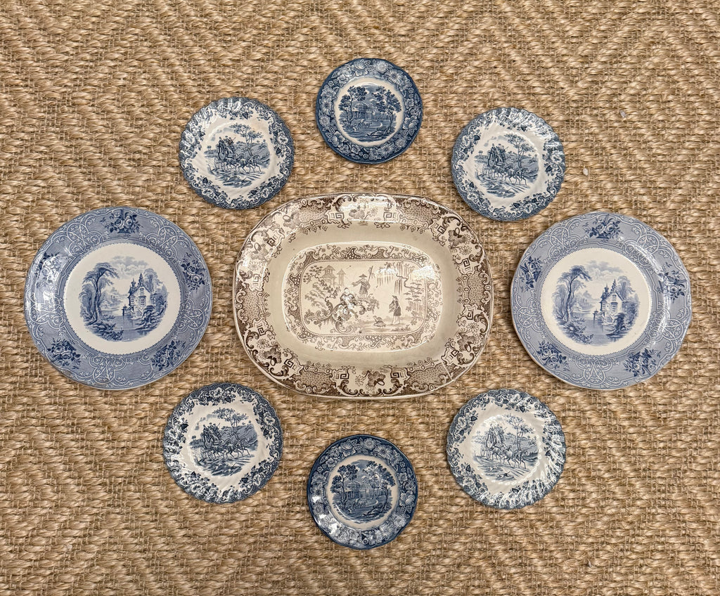 Vintage Blue & Brown Transferware Plate Wall Collection