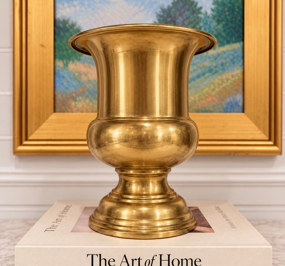Vintage Brass Urn Vase | 9.75” × 7.5”