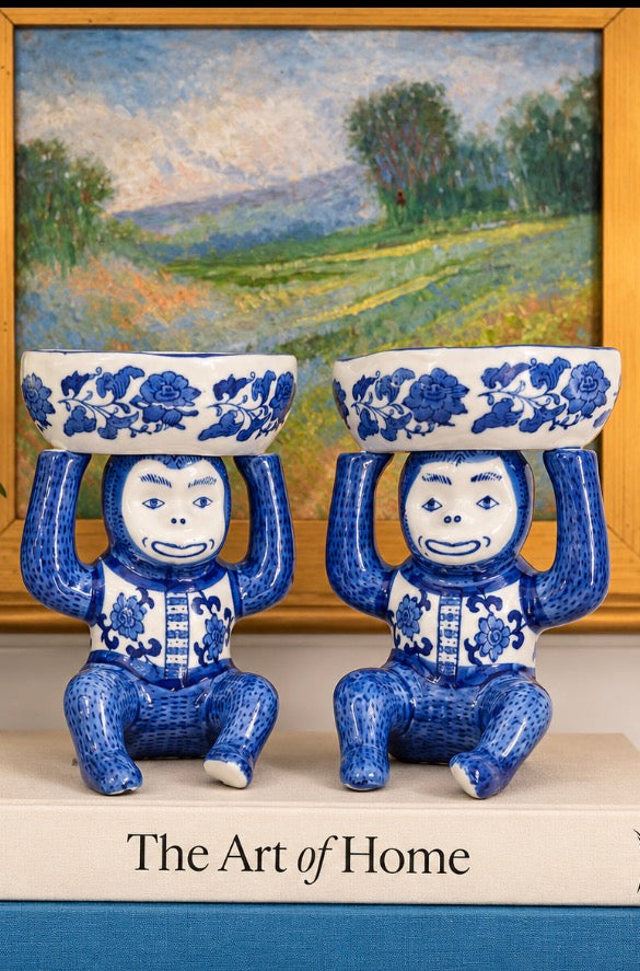 Vintage Blue & White Bar Monkeys