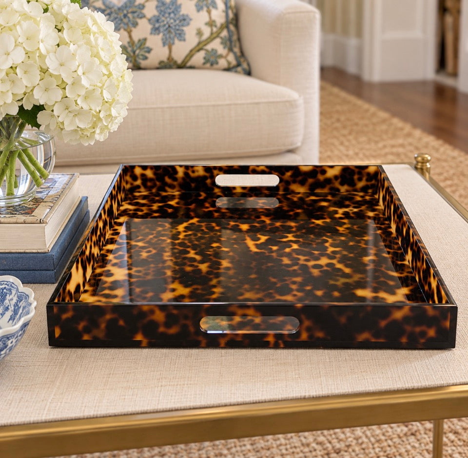 Beatriz Ball Vida Acrylic Tortoise Large Square Tray with Handles
