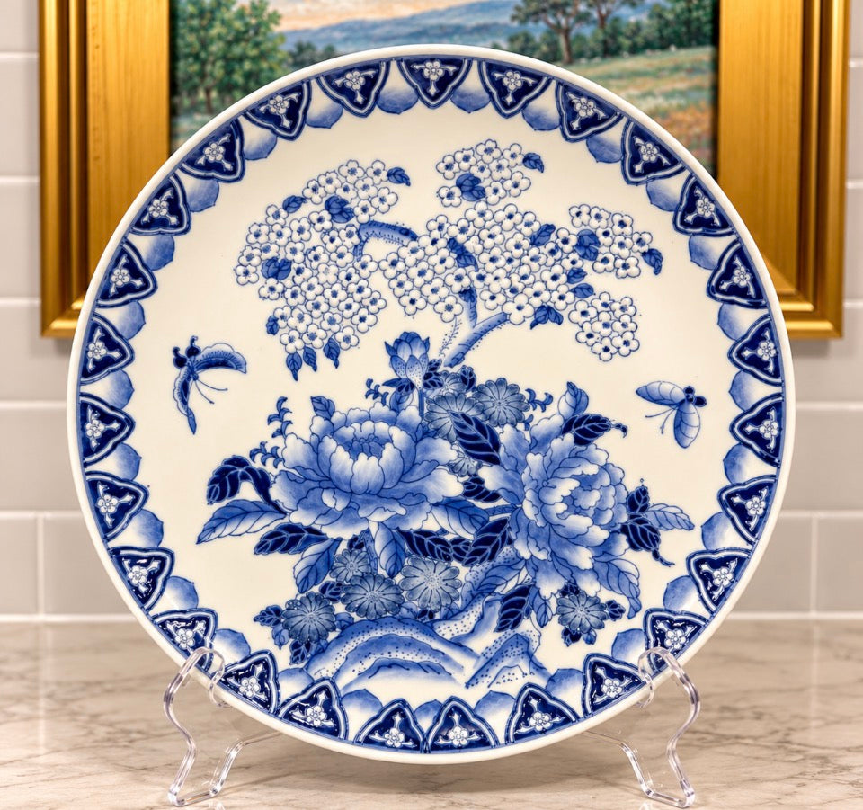 Hand-Painted Blue & White Floral Plate | 10½”