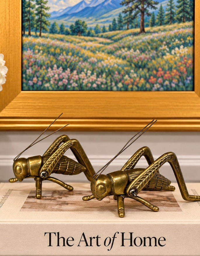 Pair of Vintage MCM Brass Cricket Figurines