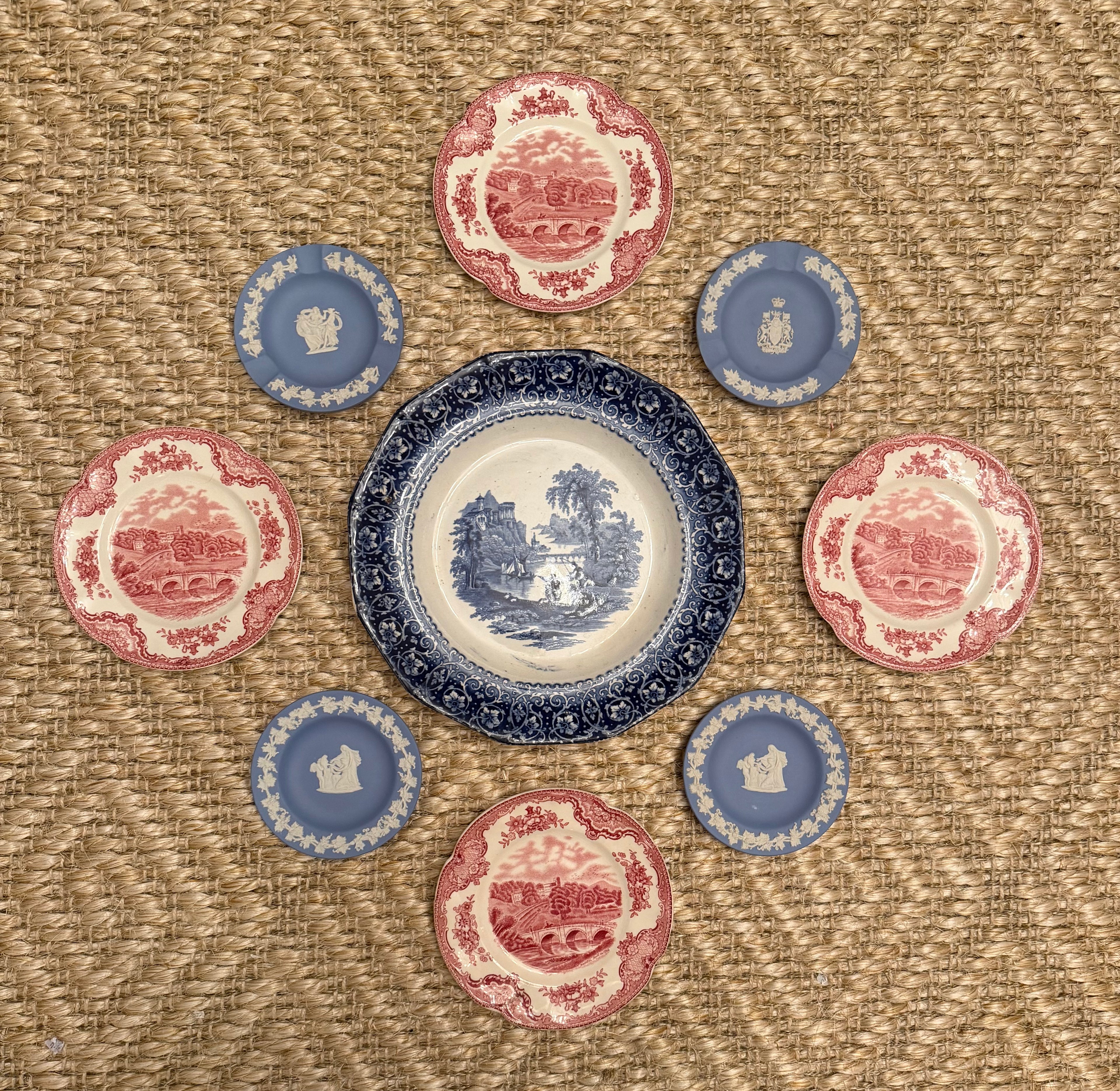 Vintage Dusty Rose & Blue Plate Wall Collection
