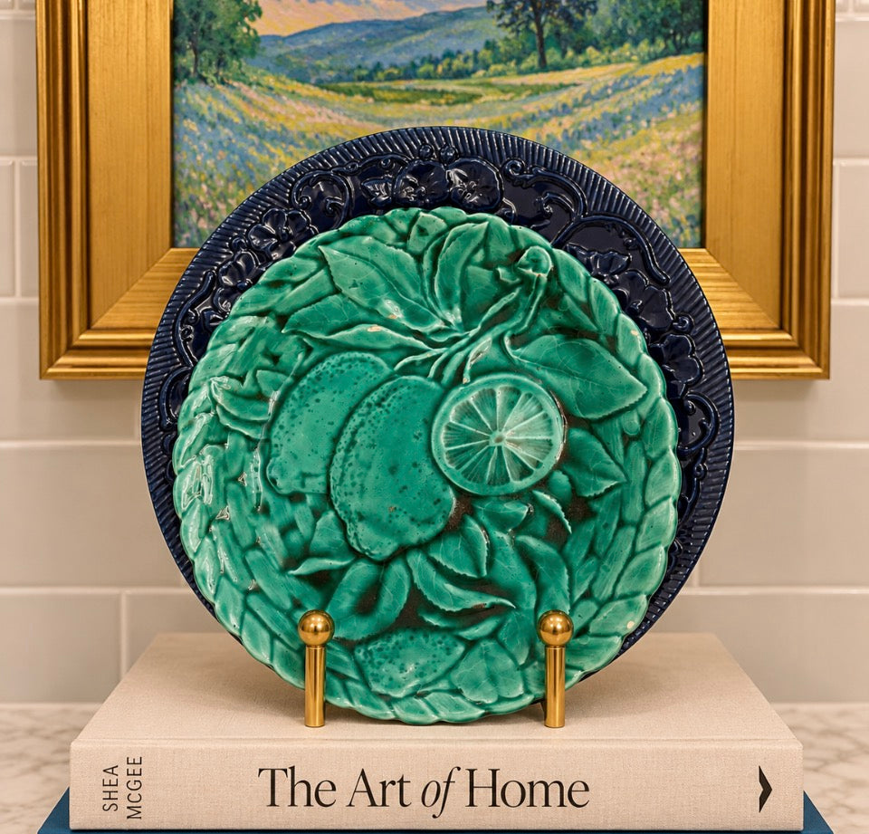 Vintage Navy & Green Majolica Plate Stack