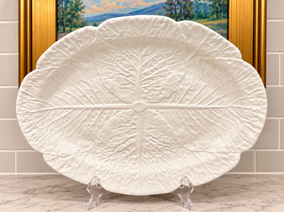 Vintage Bordallo Pinheiro White Cabbage Serving Platter | 17” × 13”