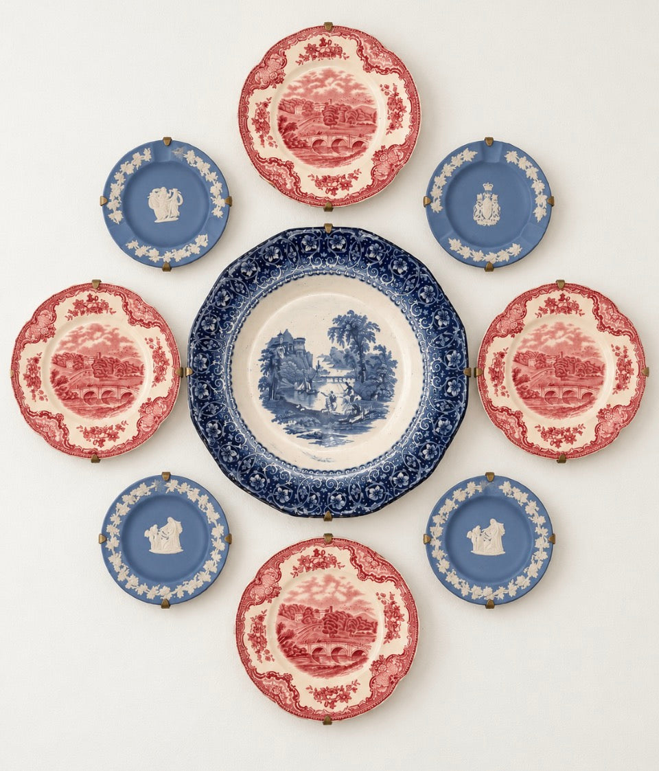 Vintage Dusty Rose & Blue Plate Wall Collection
