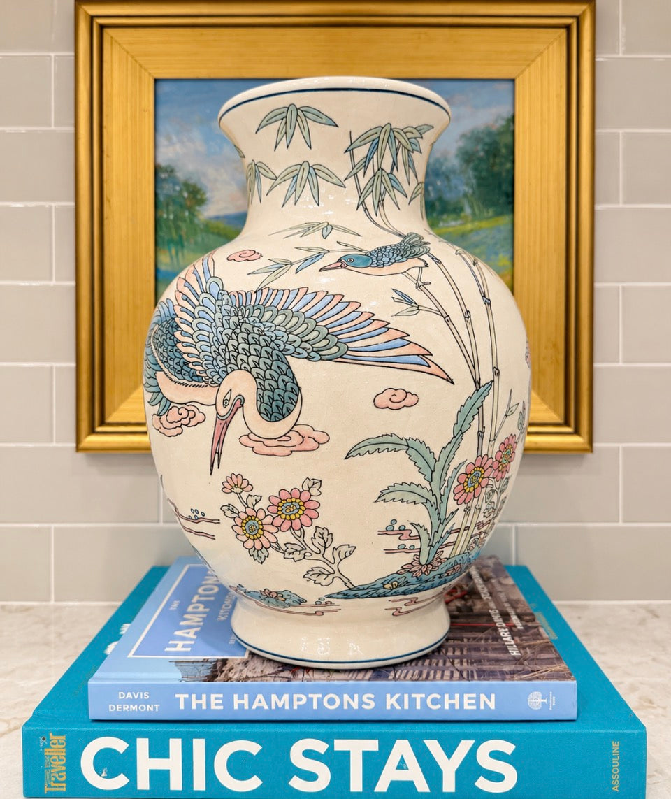 12” Chinoiserie Crane Vase