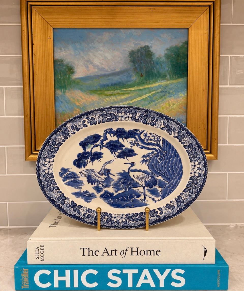 Vintage Blue & White Crane Platter