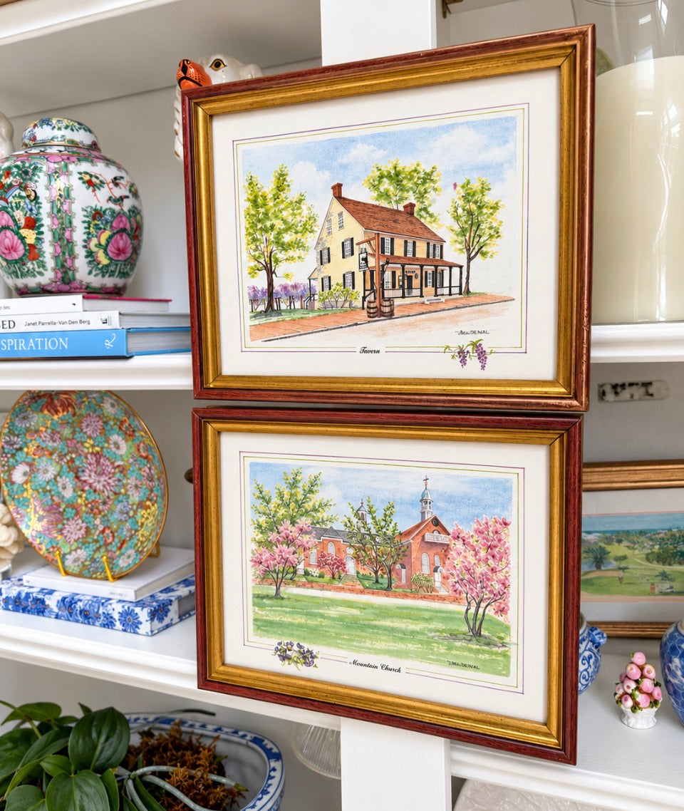 Pair of Framed Drew Deneal Architectural Prints