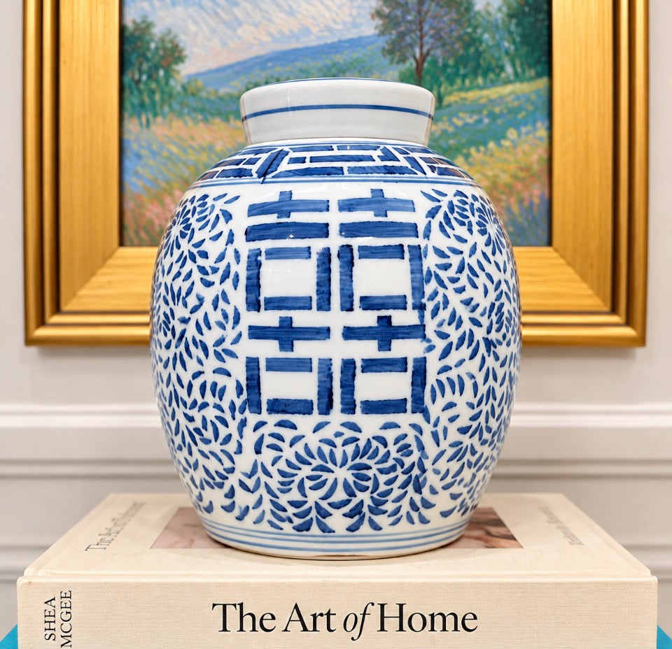 Vintage Blue & White Double Happiness Ginger Jar