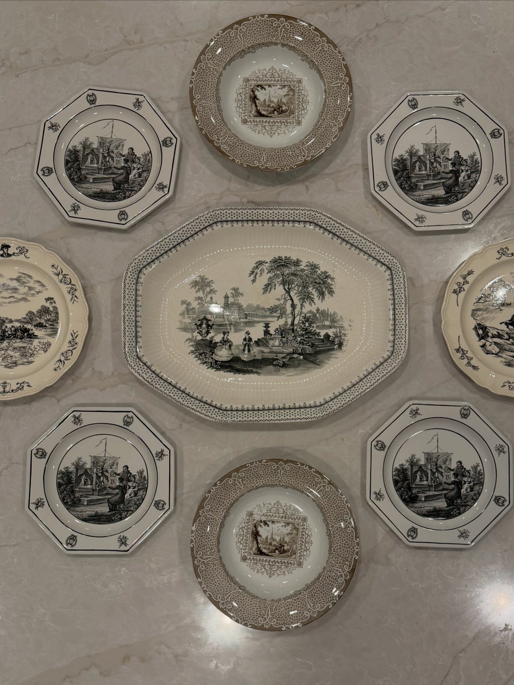 Curated English Transferware Plate Wall Collection